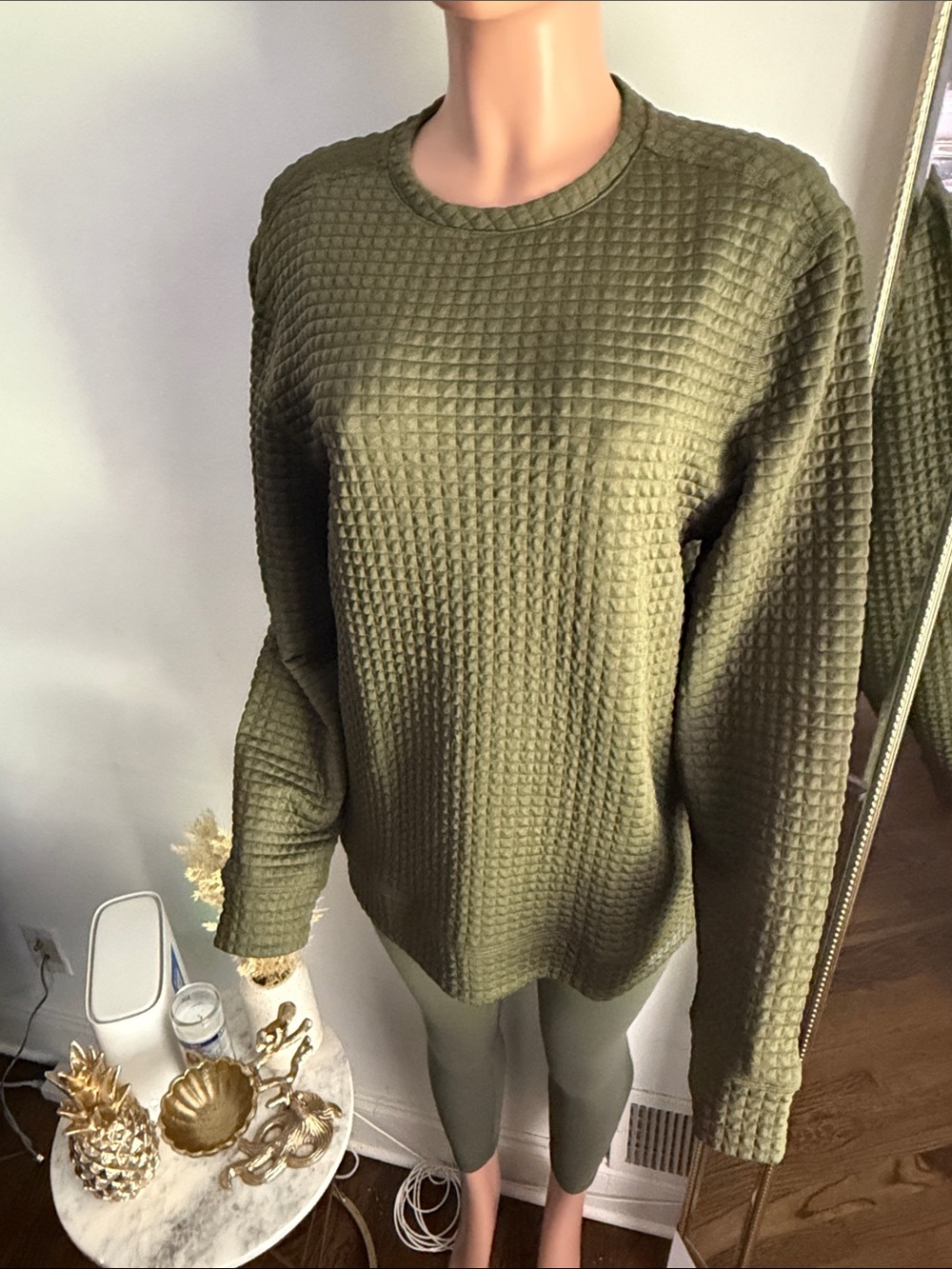 NOBULL Olive Waffle-Knit Crewneck Sweater